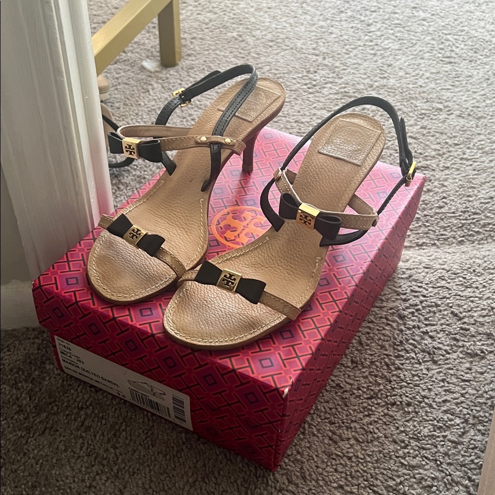 Tory Burch Black and Gold Strappy Sandals